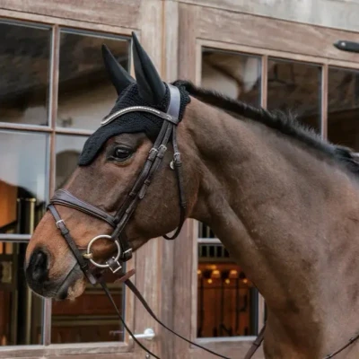 Image of Kentucky Horsewear Fly Hood Wellington Soundless Black Pony Size Horse Riding Equestrian