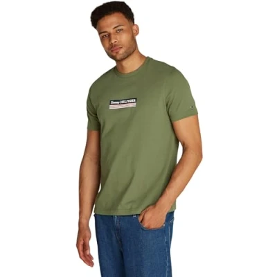 Image of Tommy Hilfiger BOX TEE Print Tshirt, Men&#039;s, Size: XS, Battle green