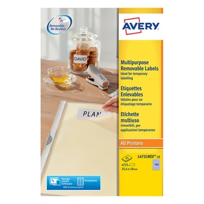 Image of Avery Zweckform L4731REV 25 Universal Labels 25.4 x 10 mm / Sheets 4725 Labels/White