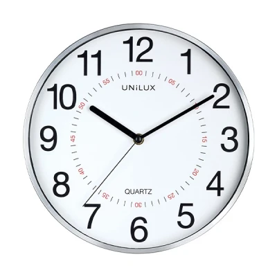 Image of Unilux Aria 30.5cm Quartz System Wall Clock with Grey Metal Dual Display