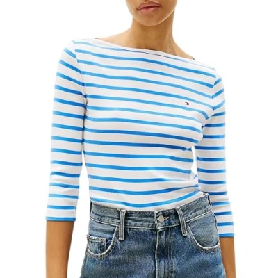 Image of Tommy Hilfiger NEW CODY SLIM BOAT Long sleeved top, Women&#039;s, Size: XS, Ecru/blue spell