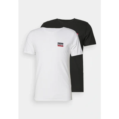 Image of Levi&#039;s Men&#039;s 2 Pack Crewneck Graphic Tee T Shirt, Sportswear White/Mineral Black, XL