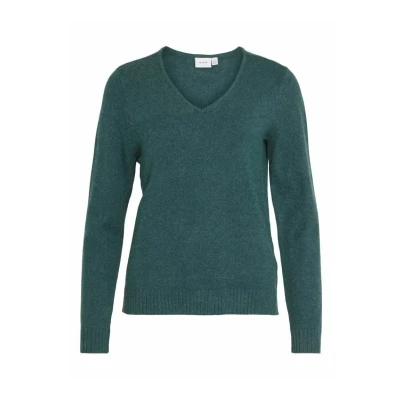 Image of Vila Female Knitted V Neck Jumper, Ponderosa pine/detail: dark melange, XL