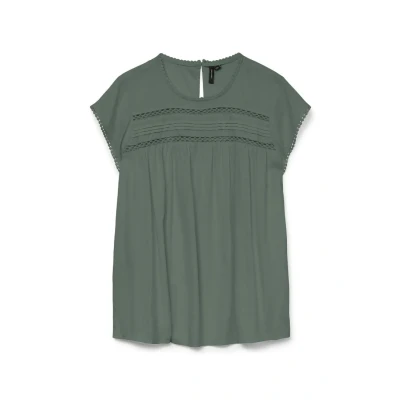 Image of VERO MODA Women&#039;s Vmdebbie Pleat S/L Top Ga Noos T Shirt, Laurel Wreath, L