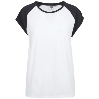 Image of Urban Classics Contrast Raglan Print Tshirt, Women&#039;s, Size: XL, White/black