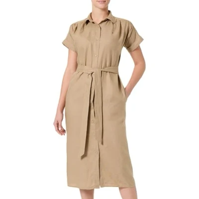 Image of Tommy Hilfiger Belted MIDI Dress Shirt dress, Women&#039;s, Size: 8, Camel