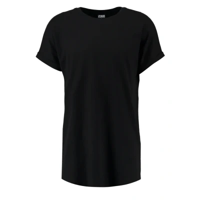 Image of Urban Classics LONG Shaped Turnup Basic Tshirt, Men&#039;s, Size: Small, Black