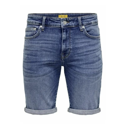 Image of Only &amp; Sons Mittlere Taille denim shorts, Men&#039;s, Size: Small, Dark blue