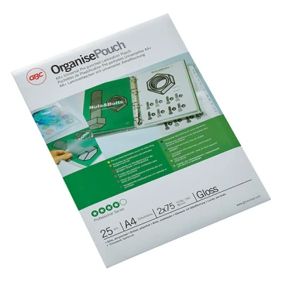 Image of GBC A4+ 2x75 Micron Organise Gloss Laminating Pouches, Pack of 25, 3747515