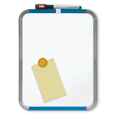 Image of Nobo Mini Magnetic Whiteboard With Slim Frame, Portable, Wall Mountable, Portrait Or Landscape, Integrated Hand Grips &amp; Pen Clip, 220 x 280 mm, QB05142AST