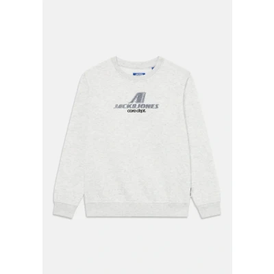 Image of Jack &amp; Jones Junior Jcotier Print CREW NECK Sweatshirt for kids, Size: 12y, White melange