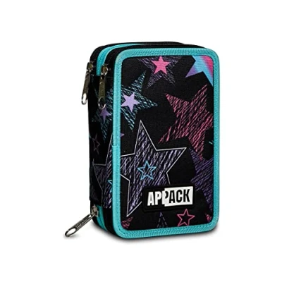 Image of Appack 3 Zip Case, Black, Complete with Pencils, Markers Etc.., School and Leisure, One Size, American