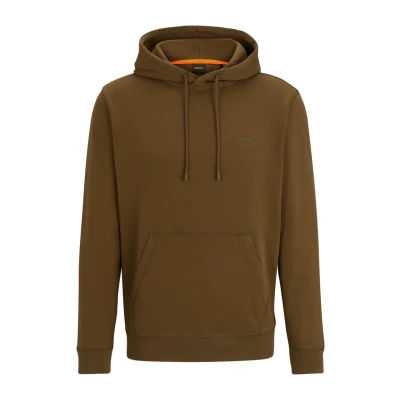 Image of BOSS Men&#039;s Wetalk Cotton Terry Hoodie with Logo Patch, Open Green368, XS
