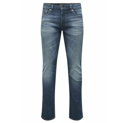 Image of ONLY &amp; SONS ONSLOOM Male Slim Fit Jeans Low Waist Tapered Jeans, Dark medium blue denim, 38W / 34L