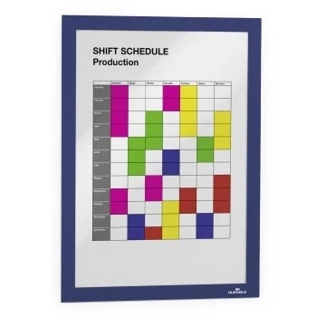 Image of Durable DURAFRAME Self Adhesive Magnetic Frame A4 Format In Dark Blue Pack of 2 Frames Document for Professional Internal Signage