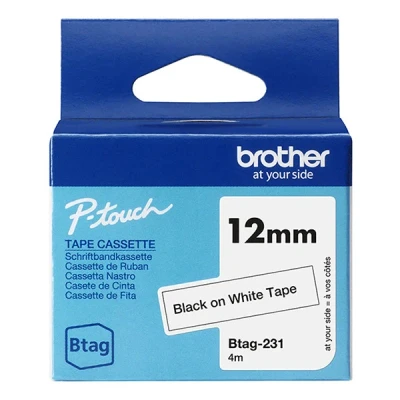 Image of Brother Original Btag 231 Label Tape 12 mm Wide 4 m Long Black/White