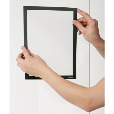 Image of Durable DURAFRAME SUN Static Cling Magnetic Frame A4 Format in Black Pack of 2 Frames UV and Heat Resistant Ideal for Retail Shop Windows