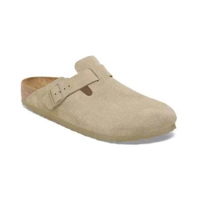 Image of Birkenstock Boston Unisex Mules, Size: 7.5, Faded khaki Suede