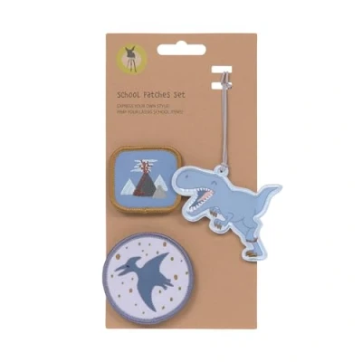 Image of LÄSSIG Pendant and Patches set (3 Pieces) with Press Stud, School Set, Dinosaur, Mittel, patch