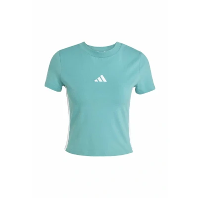 Image of adidas Sportswear Essentials Stripes SLIM Print Tshirt Powder teal white, Women&#039;s, Size: XS, white