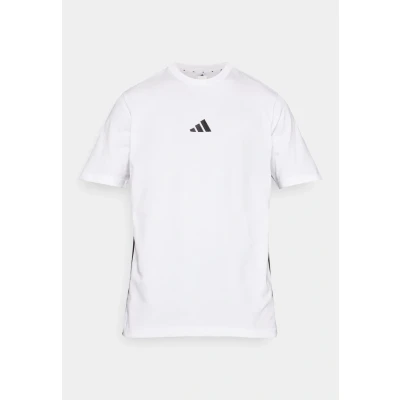Image of adidas Sportswear Essential Three Stripes Single Basic Tshirt, Men&#039;s, Size: Small, White/black