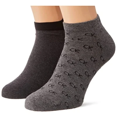 Image of Calvin Klein Underwear Sneaker ALL OVER LOGO 2 PACK Trainer socks, Size: 6 8, Mid grey melange