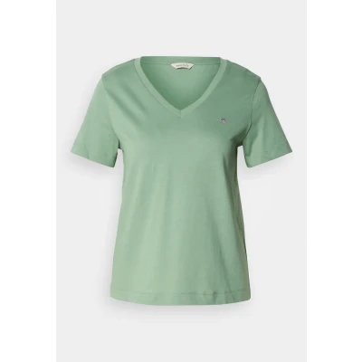 Image of GANT Shield V NECK Basic Tshirt, Women&#039;s, Size: Small, Kalamata green