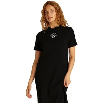 Image of Calvin Klein Jeans Monologo TEE Dress Jersey dress, Women&#039;s, Size: XS, Black