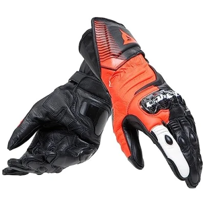 Image of Dainese Carbon 4 Long Gloves Sports Leather Motorcycle Ankle Guards Man Black/Fluo Red/White, S