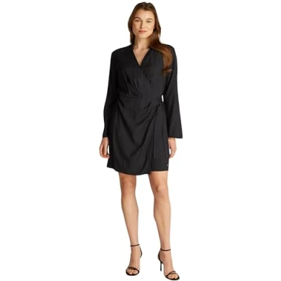 Image of Tommy Hilfiger Fluid WRAP Short Dress Day dress, Women&#039;s, Size: 14, Black