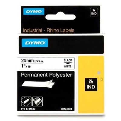 Image of DYMO Rhino Industrial Permanent Polyester Labels, 24 mm x 5.5 m, Black Print on White, Self Adhesive, for LabelManager &amp; Label Makers