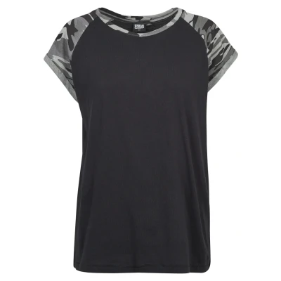 Image of Urban Classics Contrast Raglan Print Tshirt, Women&#039;s, Size: XXL, Black/darkcamo