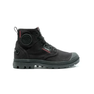 Image of Palladium Pampa HI Patch Unisex Laceup ankle boots, Size: 5, Black Textile