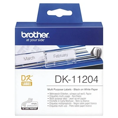 Image of Brother DK 11204 Label Roll, Multi Purpose Labels, Black on White, 400 17 mm (W) x 54 (L), Genuine Supplies