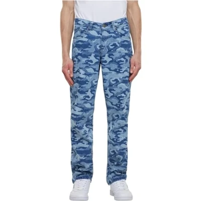 Image of Urban Classics Laser CAMO Straight leg jeans, Men&#039;s, Size: 28, Bluelasercamo