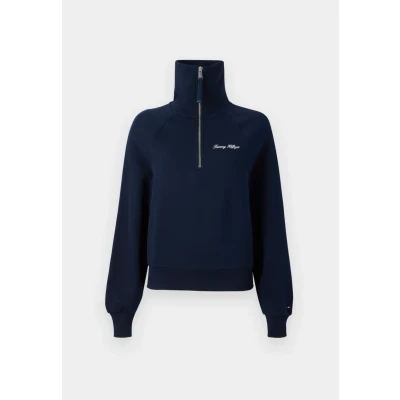 Image of Tommy Hilfiger Classic Script HALF ZIP Sweatshirt, Women&#039;s, Size: XXS, Dark night navy