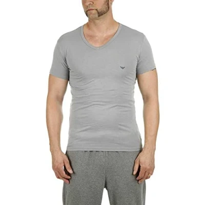 Image of Emporio Armani V NECK 2 PACK Basic Tshirt, Men&#039;s, Size: XL, White/navy blue