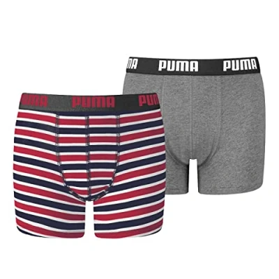 Image of Puma BOYS Basic Boxer Printed Stripe 2 PACK Pants for kids, Size: 13 14y, Ribbon red