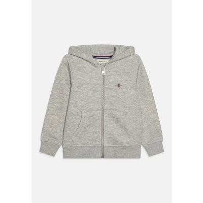 Image of GANT Shield ZIP Hoodie Unisex Zipup sweatshirt for kids, Size: 3 4y, Light grey melange
