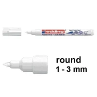 Image of edding 1500 pastel pen white 1 round nib 3 mm slightly transparent fibre pens for drawing, writing and sketching on black, dark light coloured paper card