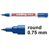 Image of edding 404 permanent marker blue 10 pens fine round tip 0.75 mm waterproof, quick drying, smear proof for cardboard, plastic, wood, metal, glass and fabric