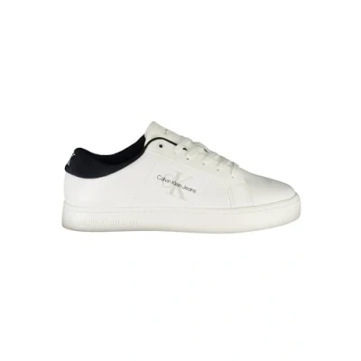 Image of Calvin Klein Men&#039;s Classic Cupsole Low Laceup LTH Ym0ym00864 Sneakers, White Bright Navy, 10.5 UK