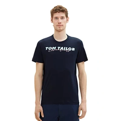 Image of TOM Tailor Printed Print Tshirt, Men&#039;s, Size: Large, Sky captain blue