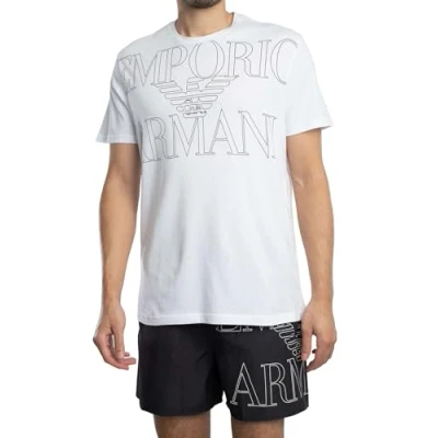 Image of Emporio Armani CREW NECK Print Tshirt, Men&#039;s, Size: XXL, White
