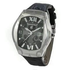 Image of Chronotech Mens Analogue Quartz Watch with Leather Strap CT7693J 01, Black/White, 48MM,