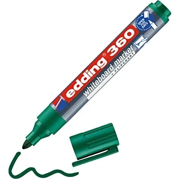 Image of edding 360 Whiteboard Markers Verde 10 Pens Bullet Tip 1.5 3 mm Board Marker Wipeable for Whiteboard, Flipchart, Magnetic Board, Notice Memo Sketchnotes