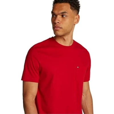 Image of Tommy Hilfiger Essential Solid Pocket TEE Basic Tshirt, Men&#039;s, Size: Small, Medium red