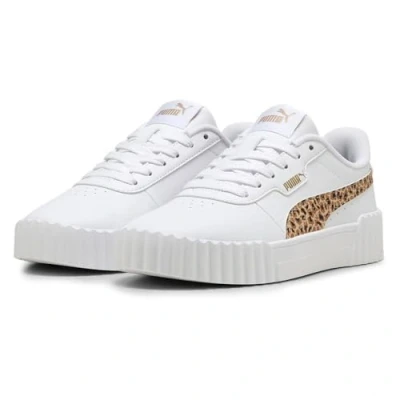 Image of Puma Carina 3.0 Animal JR Unisex Trainers for kids, Size: 4.5, White/light sand/gold High quality imitation leather