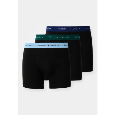 Image of Tommy Hilfiger Men’s 3 Pack Boxer Briefs with Logo Waistband, Gold (Orn Grn/Prp Nvy/Ves Blu), M