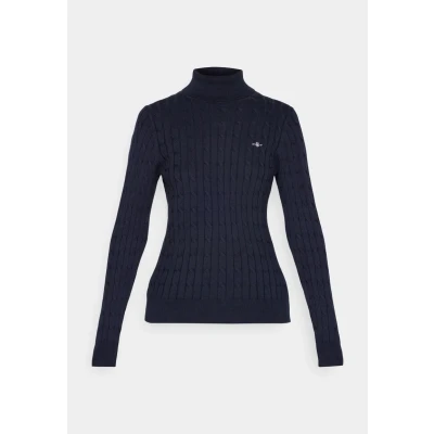 Image of GANT Cable Turtleneck Jumper, Women&#039;s, Size: Medium, Evening blue